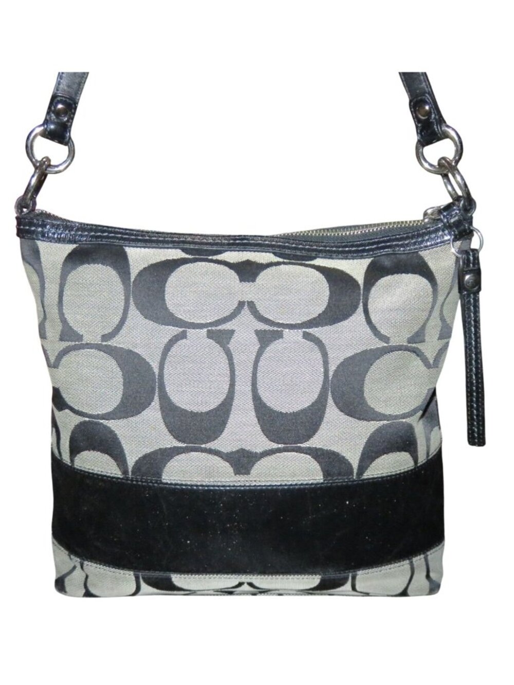 Coach 2008 Cursive Creed Limited Edition Signature Stripe Canvas & Leather Tote